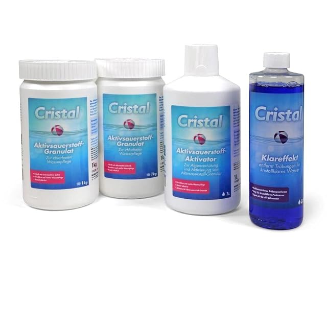 Set d’ossigeno attivo Cristal con granulato, attivatore e chiarificante per una cura senza cloro
