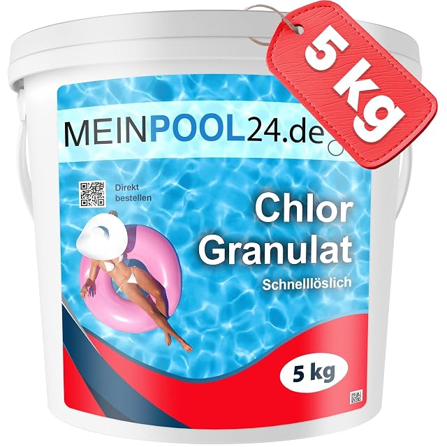 Granulato di cloro Meinpool24.de al 56 per cento di cloro attivo in confezione da cinque chilogrammi