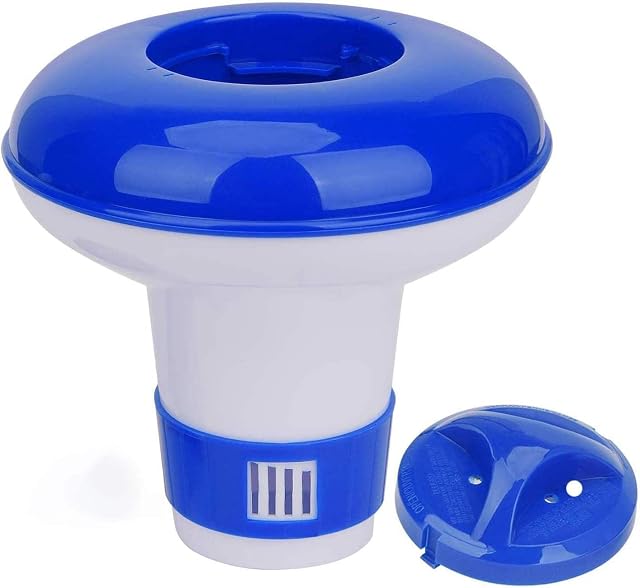 Diffusore galleggiante di cloro wojonifuiliy bianco e blu con anello regolabile alla base