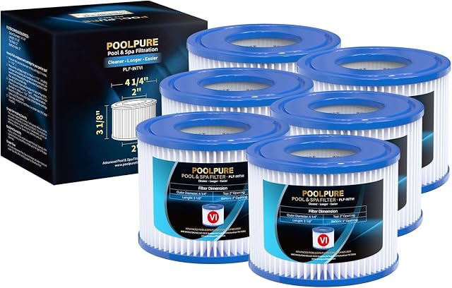 Sei cartucce filtranti da spa POOLPURE di tipo VI in tessuto plissettato trilobale