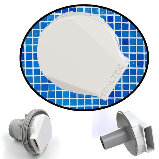 Bocchetta di mandata da vasca edaltec stampata in 3D, bianca e di profilo molto piatto, per flange Intex e Bestway