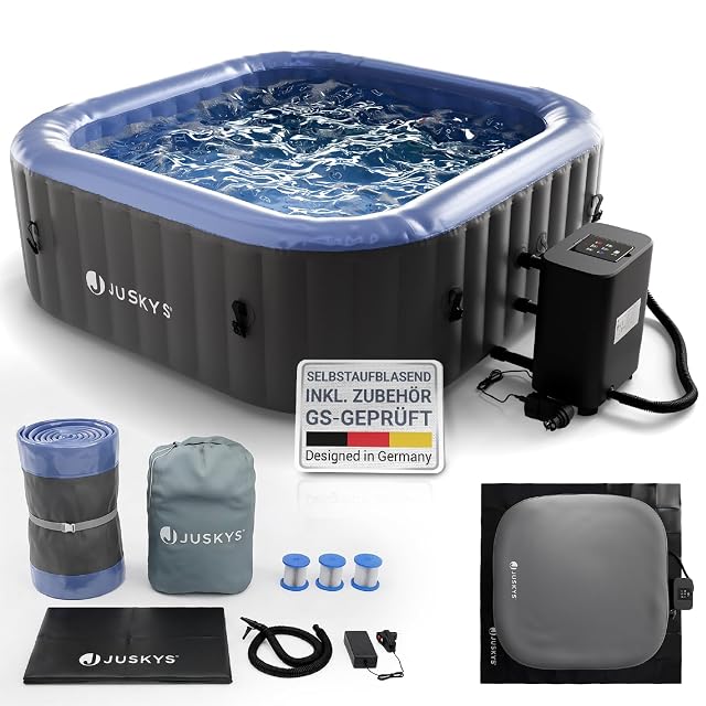 Spa gonfiabile Juskys SpaLuxe grigia e blu, con una copertura e una borsa di trasporto