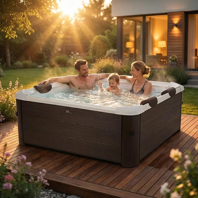 Spa quadrata Miweba MSpa Tribeca in finitura legno, con comando da applicazione