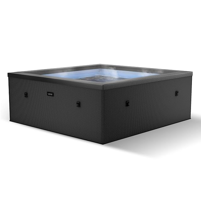 Spa portatile WAVE Garda isolata con schiuma, nero antracite, su una terrazza