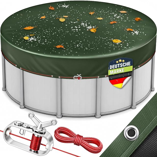 Copertura per vasca tonda premium tillvex con occhielli doppi in alluminio e cricchetto di tensione