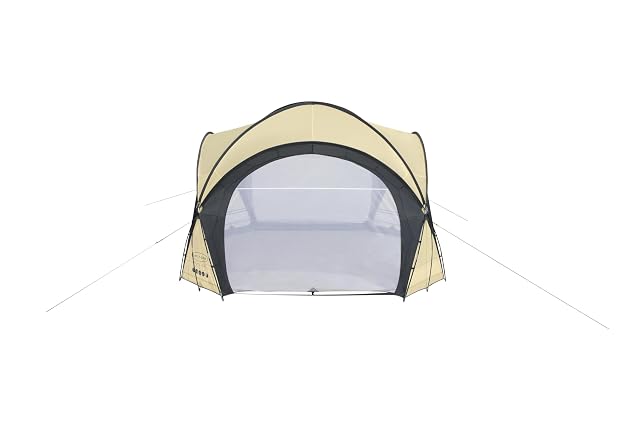 Cupola di protezione Lay-Z-Spa da 390 cm di lato e 255 cm d’altezza sopra una spa gonfiabile, con i pannelli laterali arrotolati