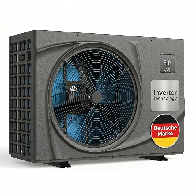 Pompa di calore da piscina poolomio full inverter, con raccordi idraulici da 50 millimetri e tasselli antivibranti