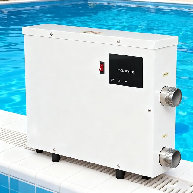 Riscaldatore per piscina e spa aromaoveite in acciaio inossidabile, con un pannello termostato a schermo touch