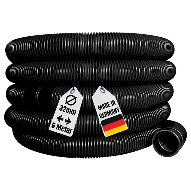 Tubo per vasca AquaOne nero da 32 mm arrotolato, per pompa, filtrazione e impiego solare