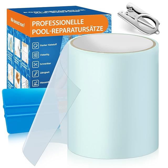 Rotolo di nastro di riparazione per vasca subacqueo trasparente AQhui con forbici pieghevoli e raschietto grande come un palmo