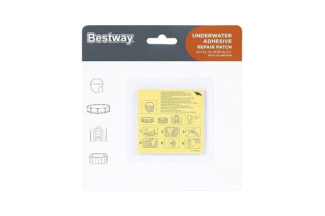 Dieci toppe di riparazione autoadesive impermeabili Bestway, di sei centimetri e mezzo di lato ciascuna