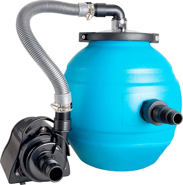 Gruppo di filtrazione a sabbia Mauk da 16 litri, col coperchio trasparente che lascia vedere le palline filtranti all’interno
