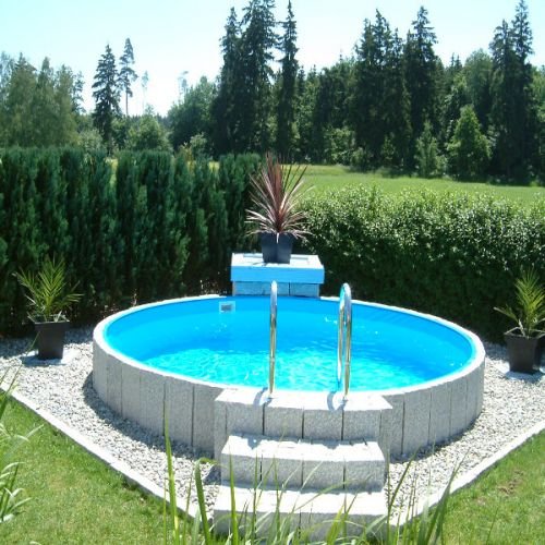 Vasca tonda a parete d’acciaio Poolzon Fun-Zon da 400 cm di diametro e 120 cm di profondità con liner posato a gancio
