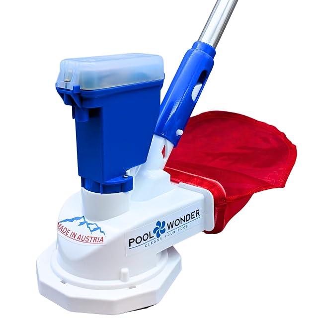 Pulitore da piscina senza filo Poolwonder V2, con testa d’aspirazione da 13,5 cm, su un’asta a segmenti da 205 cm